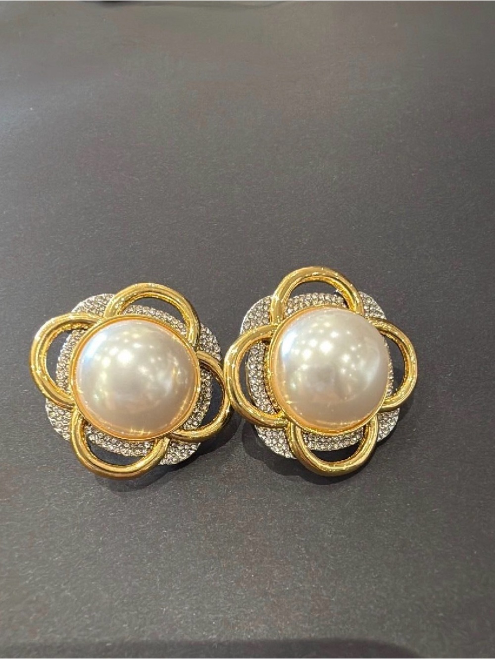 Classic Pearl & Gold Floral Clip-On Earrings - White Pearls